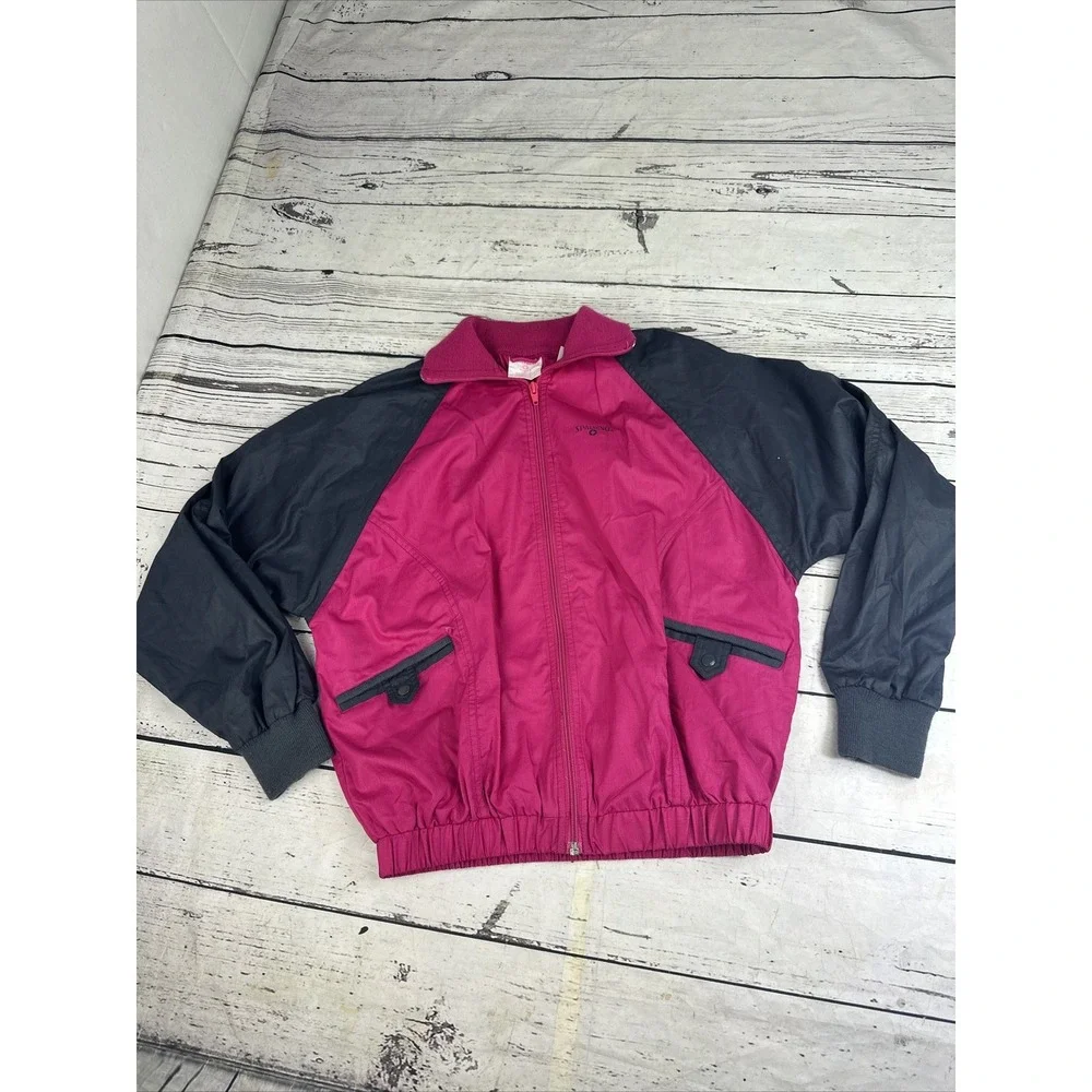Spalding Vintage Women Track Jacket Small Full Zip Pink Gray Activewear Retro